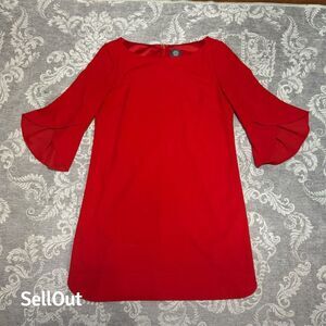 Vince Camuto Women's Red Ruffle Sleeve Knee Length Dress Size 14